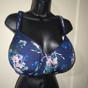 Cacique Lightly Lined Balconette Blue Floral Women's Bra 42H